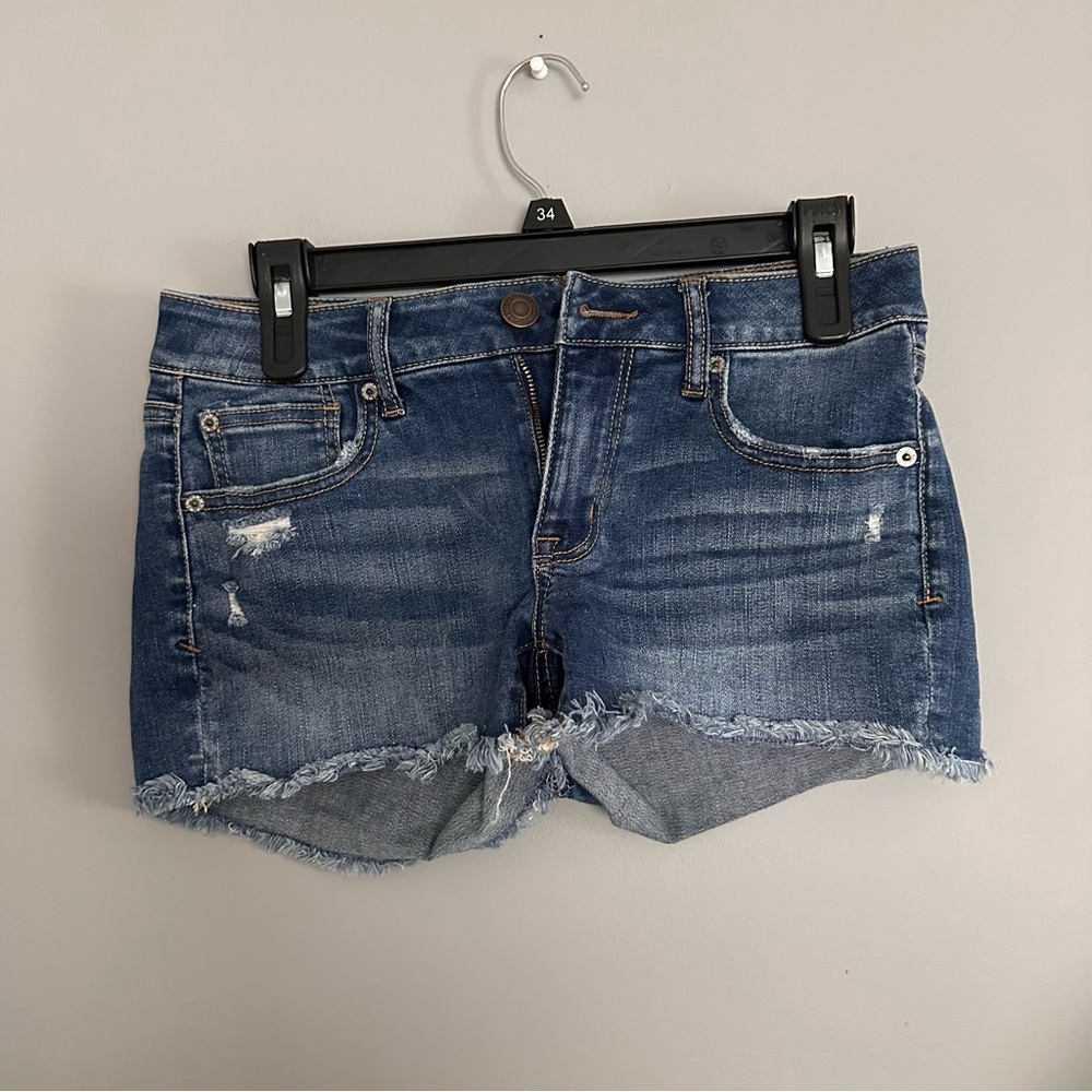 Distressed Medium Wash American Eagle Jean Shorts